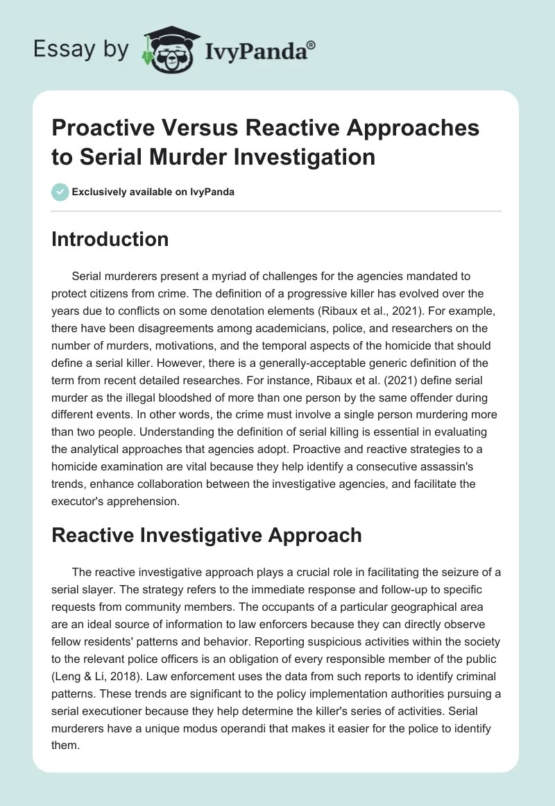 Proactive Versus Reactive Approaches to Serial Murder Investigation