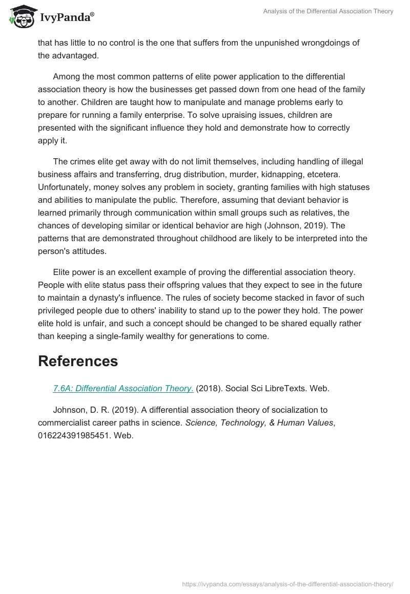 Analysis of the Differential Association Theory 599 Words Essay Example