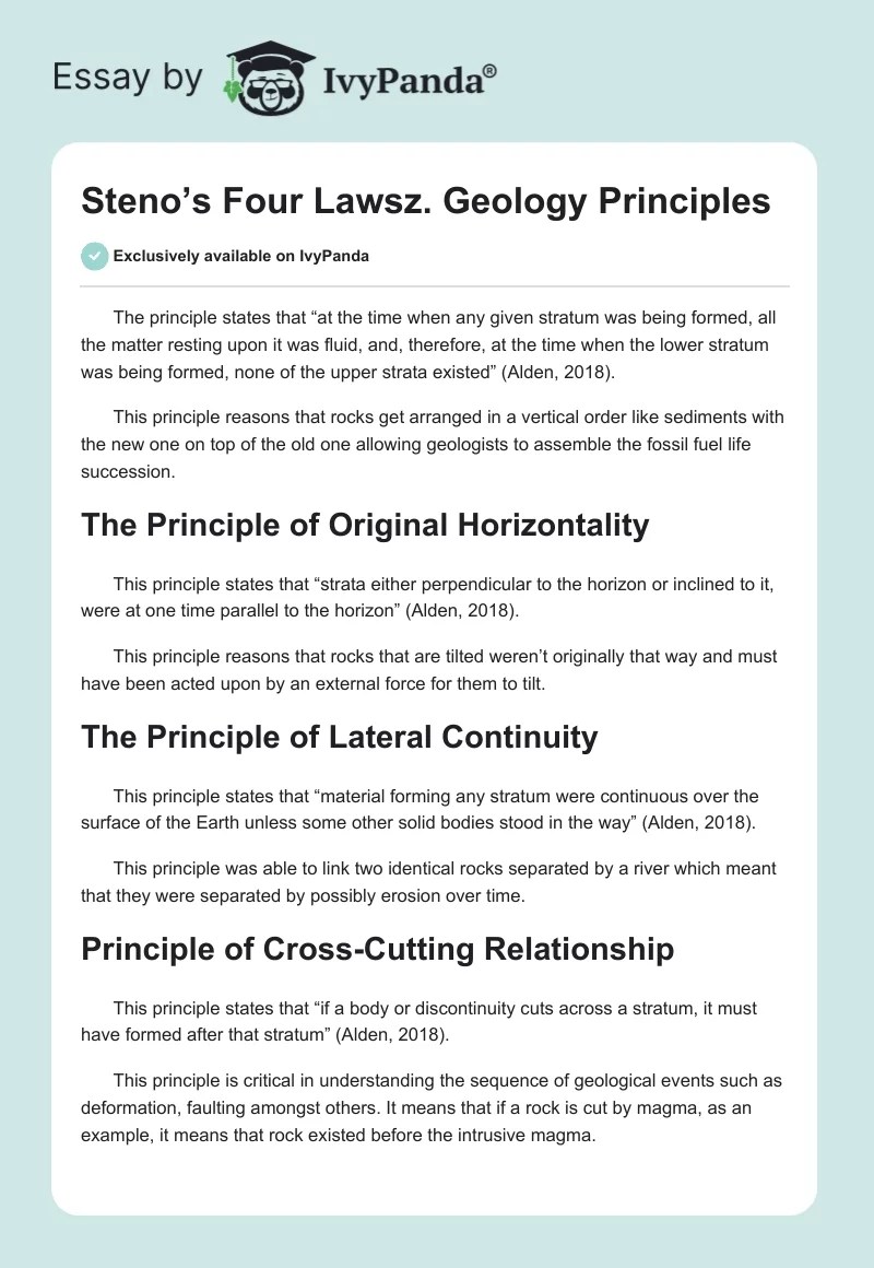 Steno's Four Lawsz. Geology Principles 358 Words Essay Example