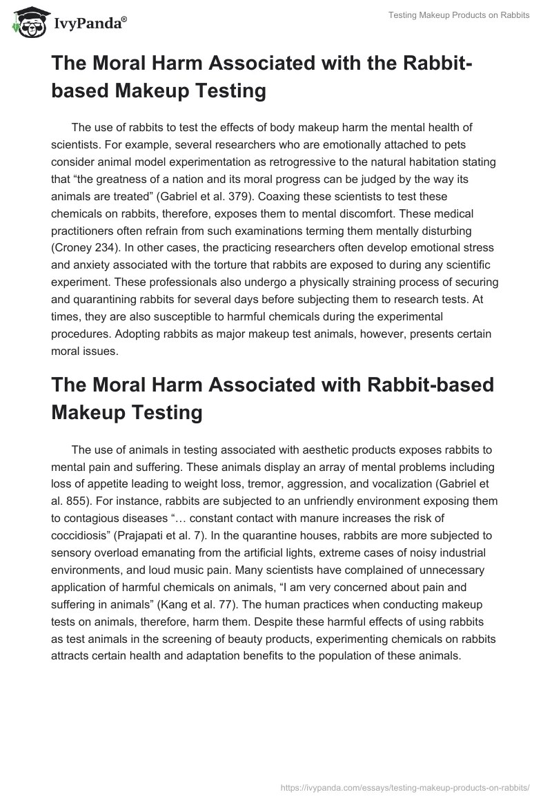 Testing Makeup Products on Rabbits 1031 Words Research Paper Example