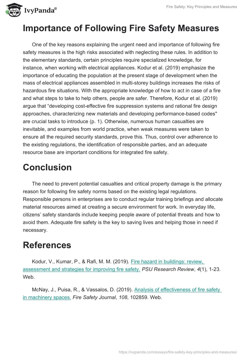 Fire Safety Key Principles and Measures 554 Words Essay Example