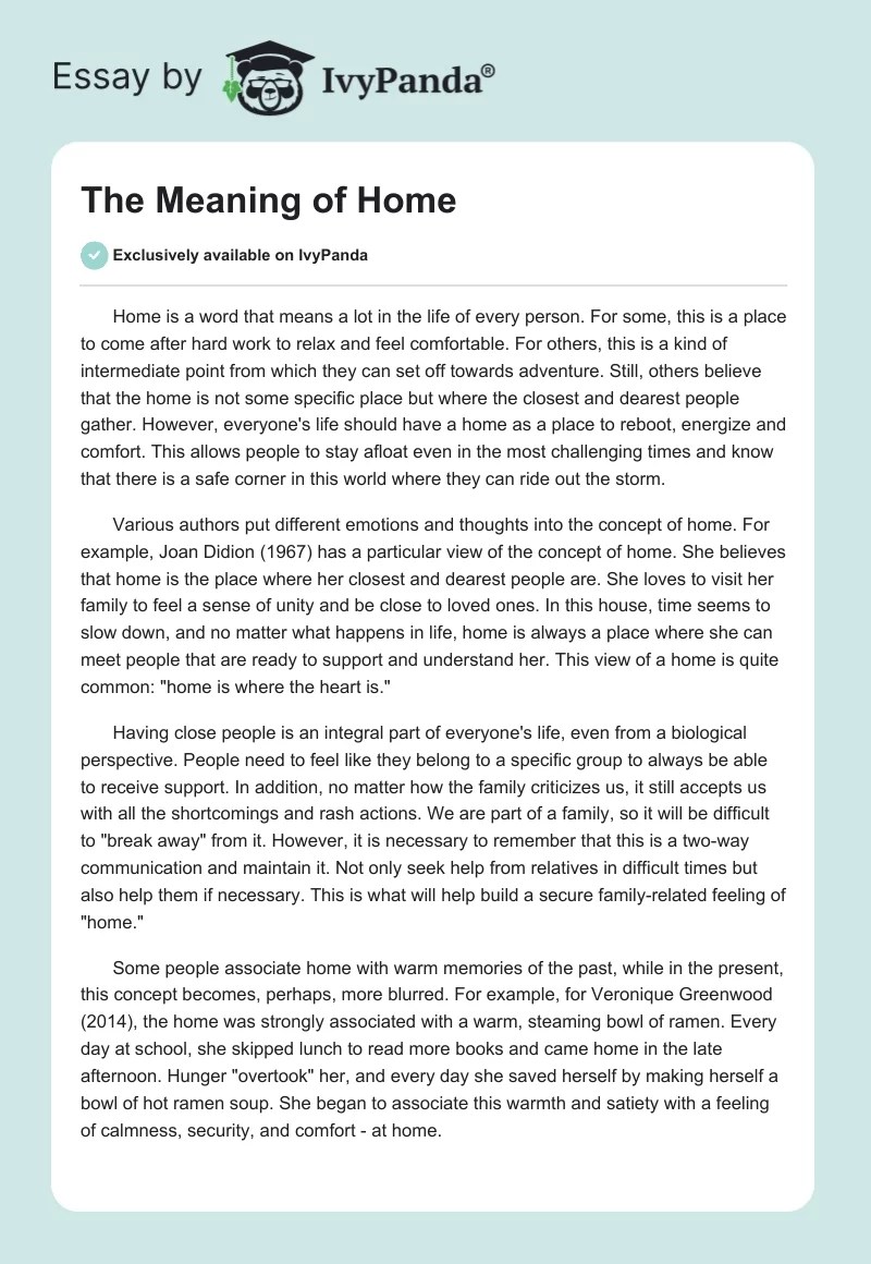 The Meaning of Home 827 Words Essay Example