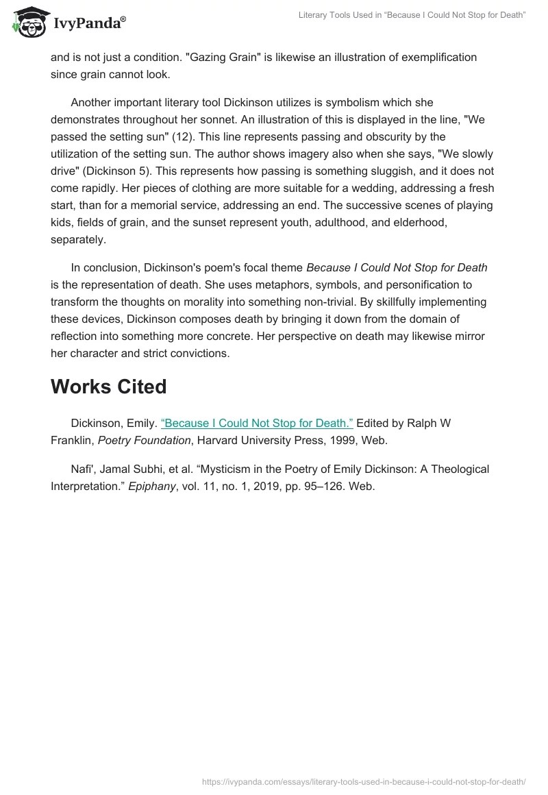 Literary Tools Used in "Because I Could Not Stop for Death" 599 Words