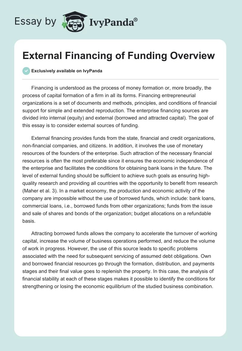 External Financing of Funding Overview 319 Words Essay Example