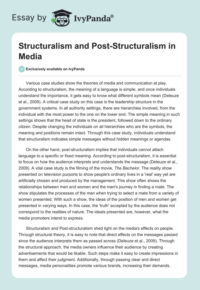 Structuralism and PostStructuralism in Media 843 Words Case Study