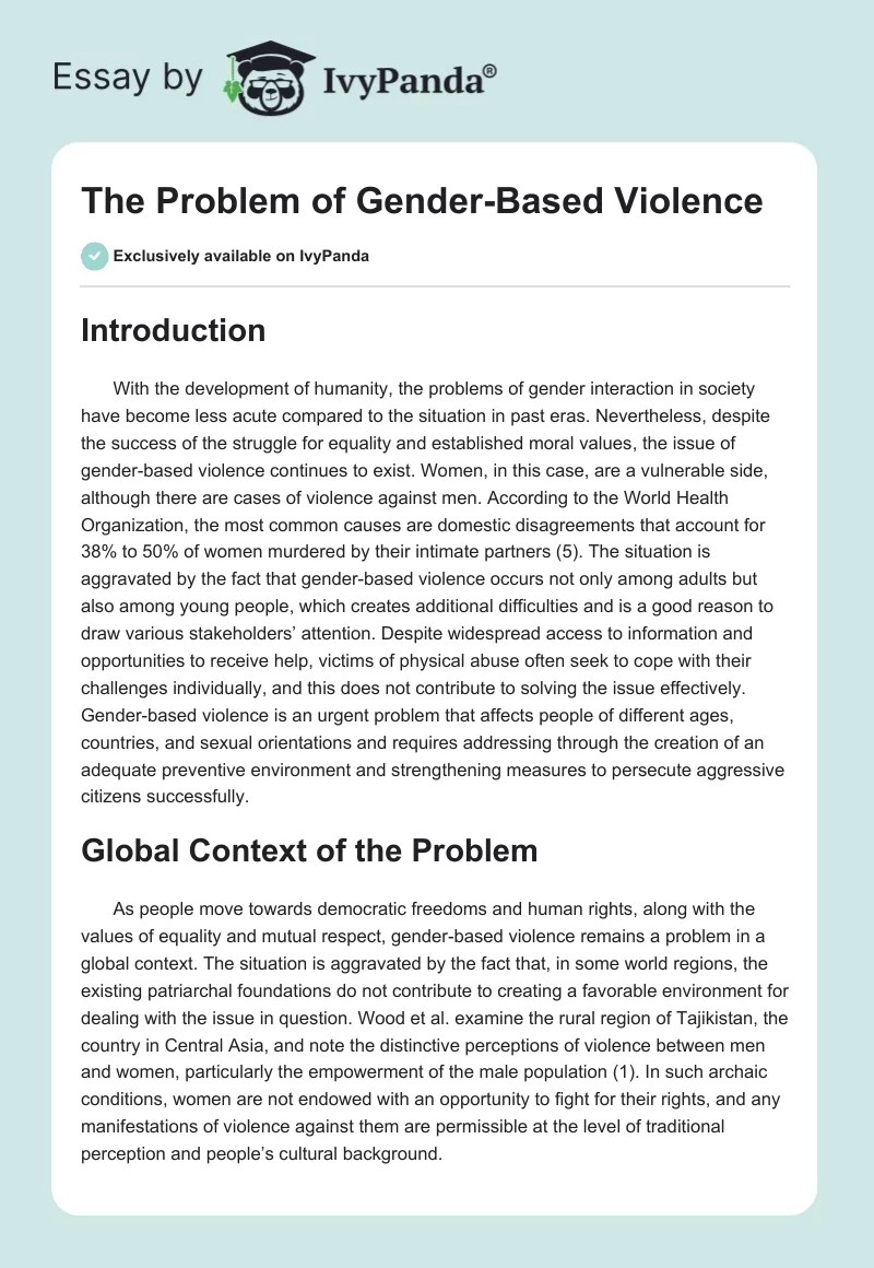 The Problem of GenderBased Violence 1654 Words Essay Example