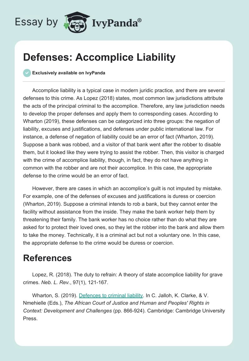 Defenses Liability 285 Words Essay Example