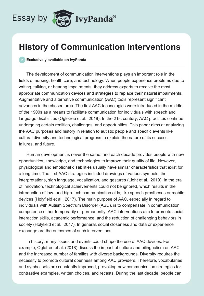 History of Communication Interventions 623 Words Essay Example