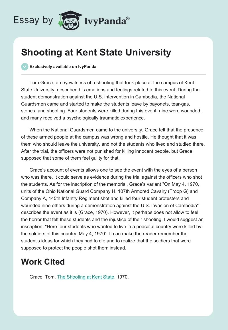 Shooting at Kent State University 308 Words Essay Example