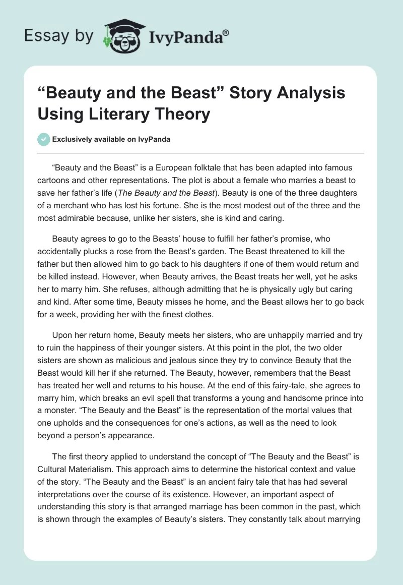 Beauty and the Beast Analysis with Literary Theory 826 Words Essay