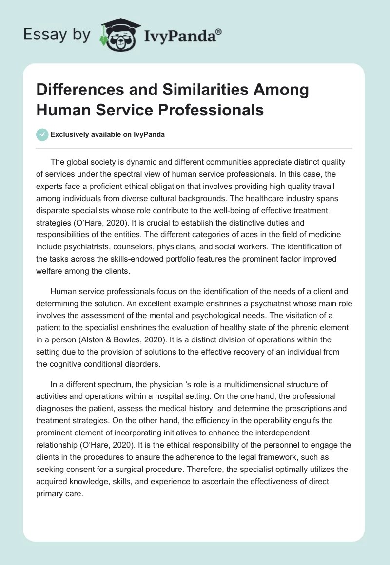 Differences and Similarities Among Human Service Professionals 836