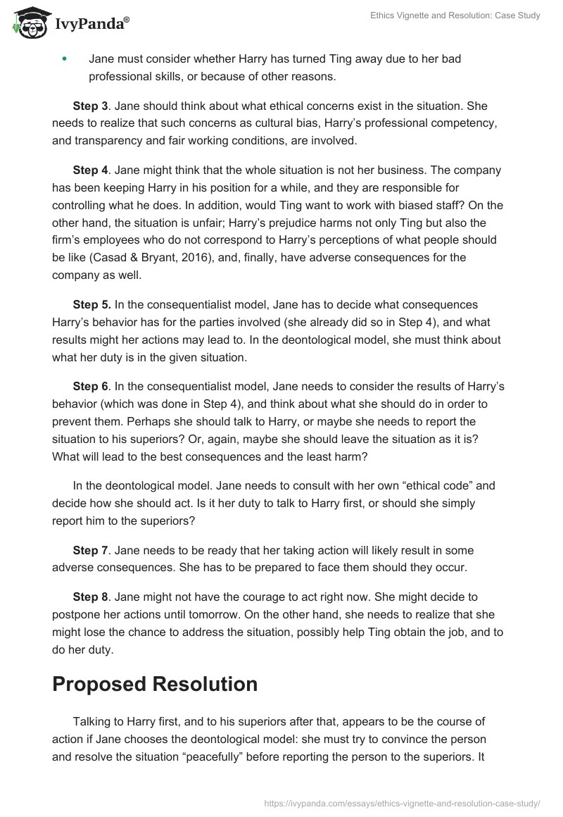Ethics and Resolution Case Study 1446 Words Essay Example