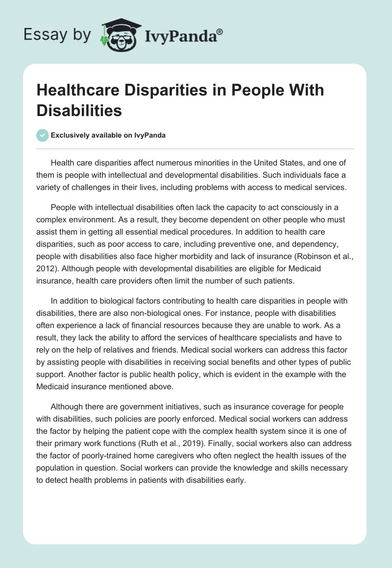 Healthcare Disparities in People with Disabilities 315 Words Essay