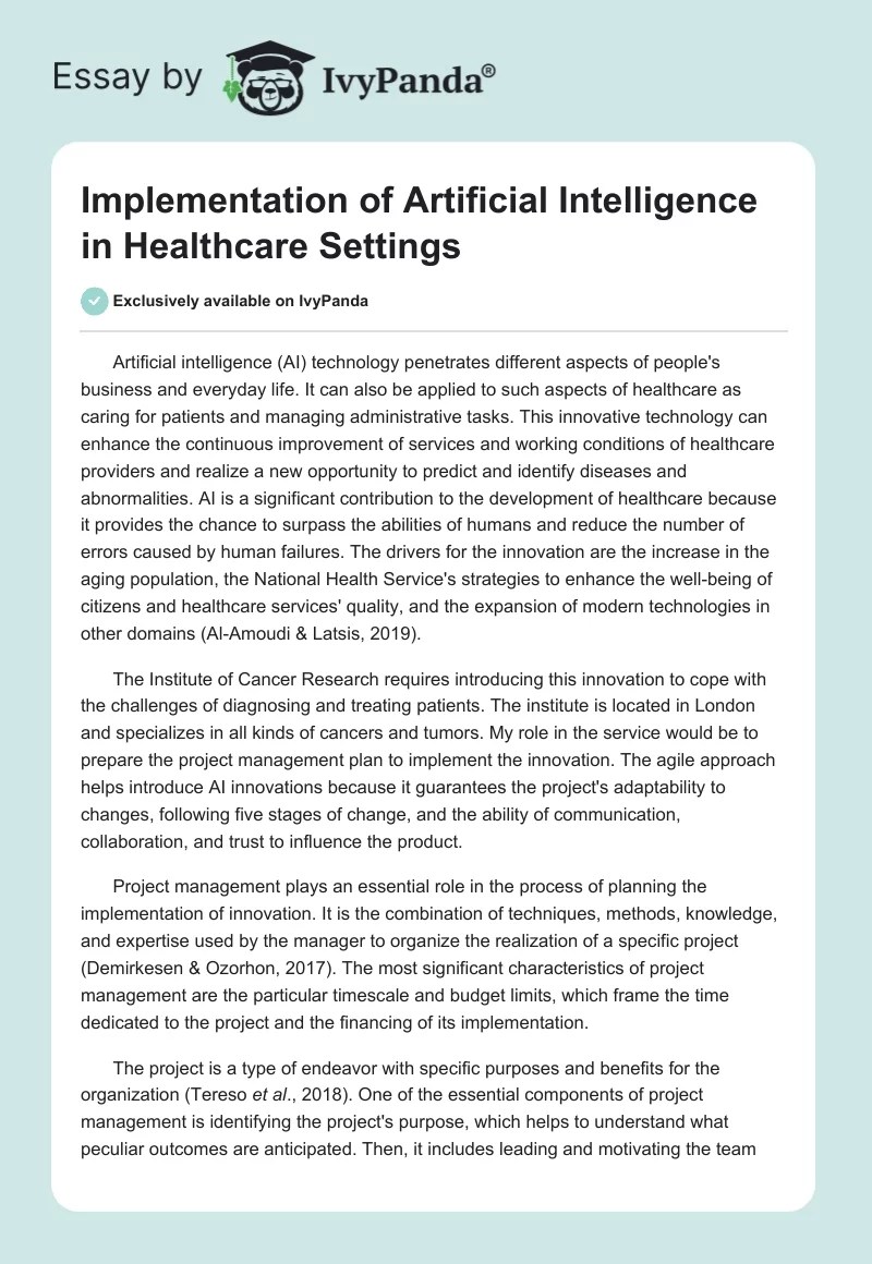 Implementation of Artificial Intelligence in Healthcare Settings 1517