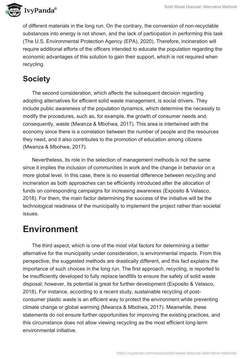 Solid Waste Disposal Alternative Methods 1121 Words Essay Example