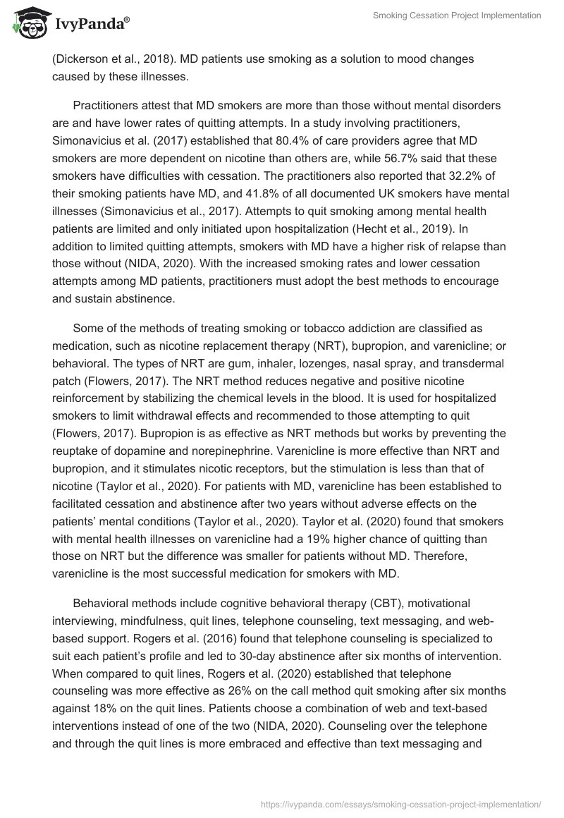 Smoking Cessation Project Implementation 1385 Words Critical