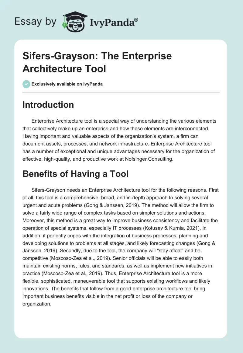 SifersGrayson The Enterprise Architecture Tool 379 Words Essay