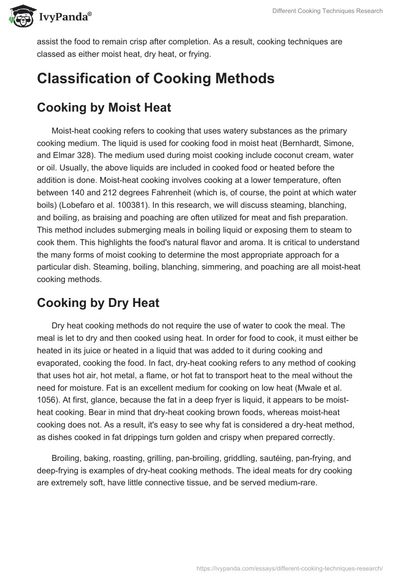 Different Cooking Techniques Research 2535 Words Research Paper Example