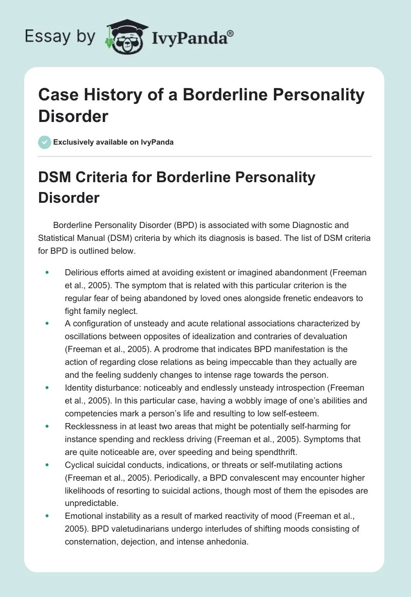 Case History of a Borderline Personality Disorder 951 Words Case