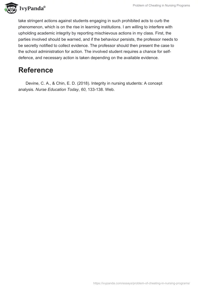 Problem of Cheating in Nursing Programs 200 Words Essay Example