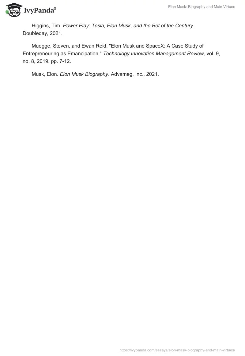 Elon Mask Biography and Main Virtues 887 Words Essay Example