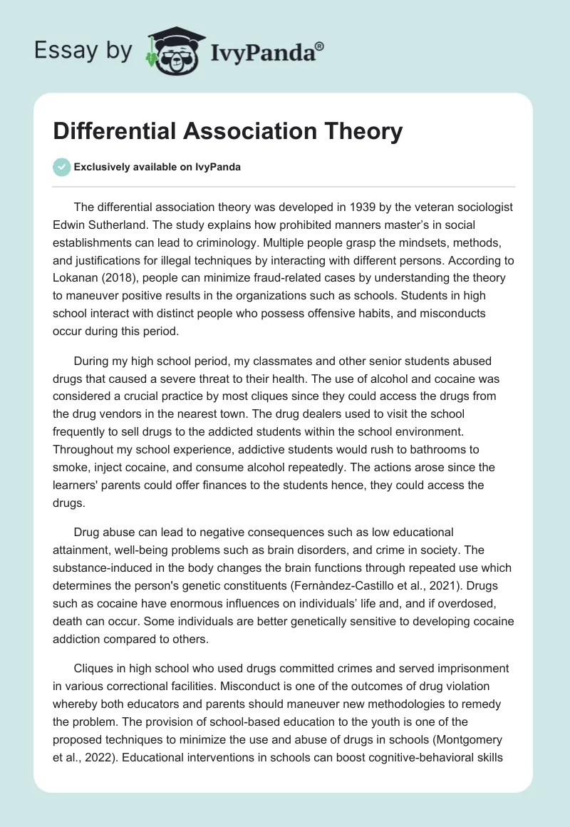 Differential Association Theory 574 Words Essay Example