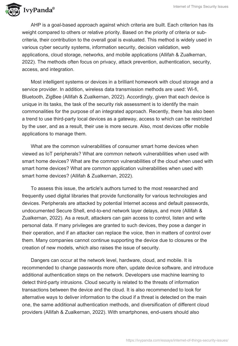 of Things Security Issues 1003 Words Essay Example