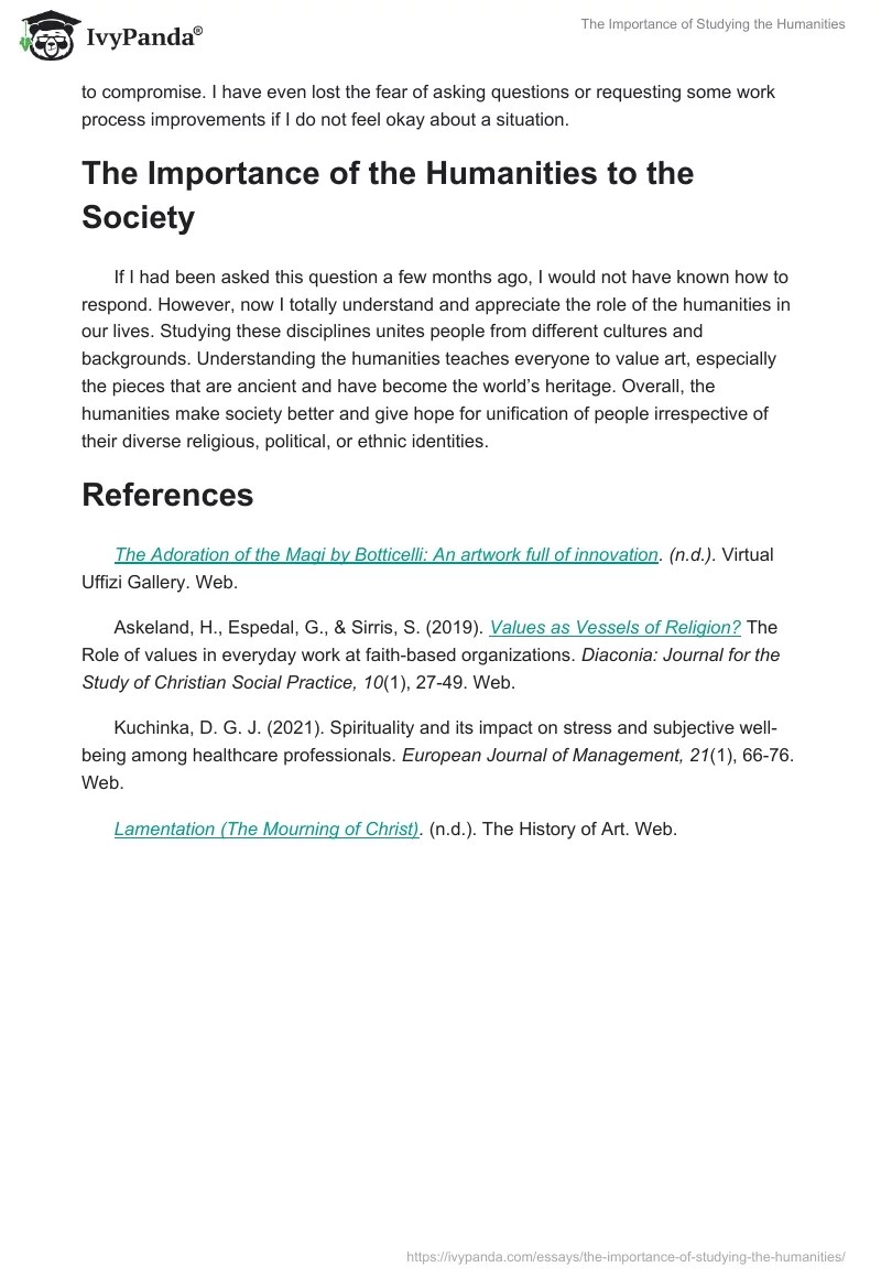 The Importance of Studying the Humanities 849 Words Essay Example