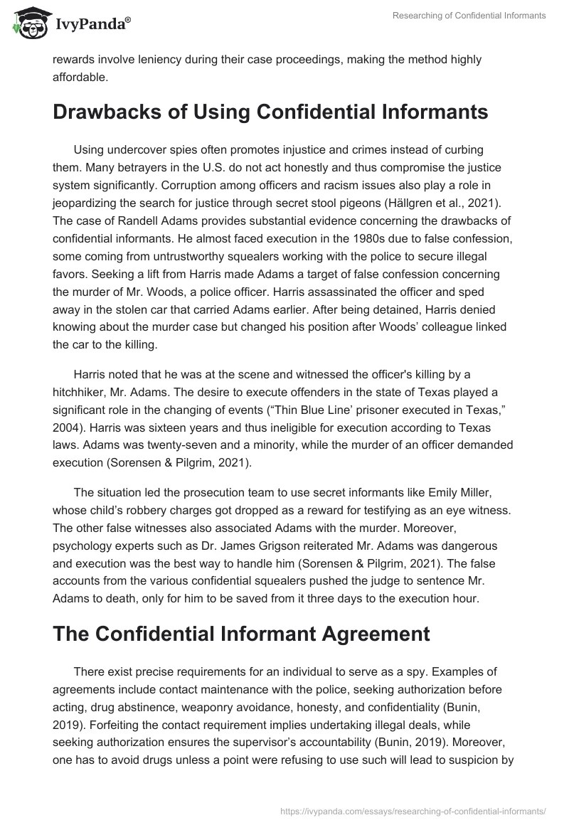 Researching of Confidential Informants 1449 Words Research Paper