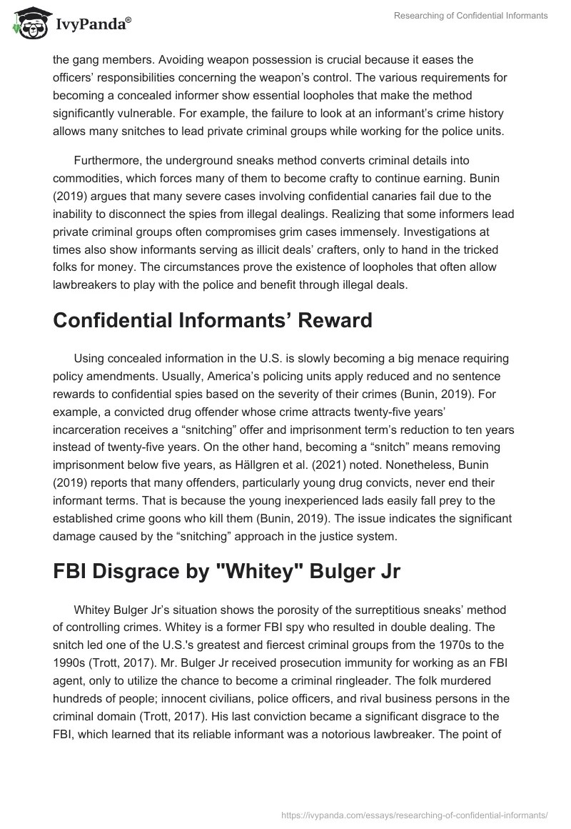 Researching of Confidential Informants 1449 Words Research Paper