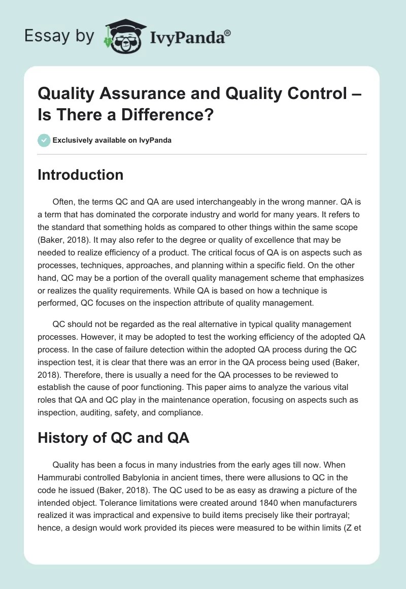 Quality Assurance and Quality Control Is There a Difference? 1410