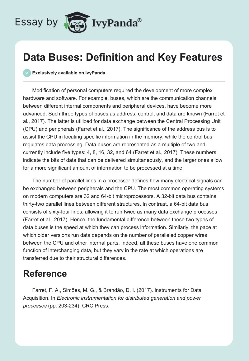 Data Buses Definition and Key Features 286 Words Essay Example