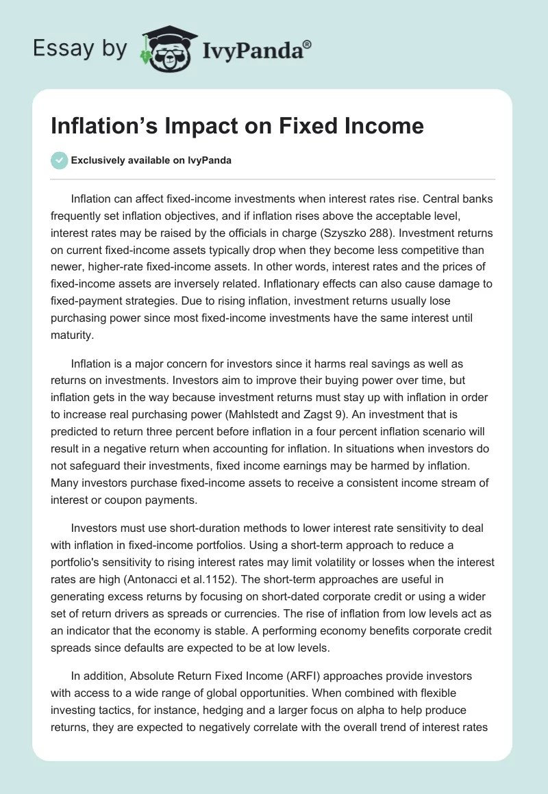 Inflation's Impact on Fixed 564 Words Report Example