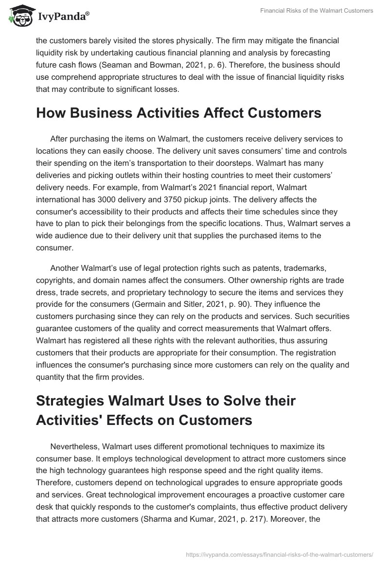 Financial Risks of the Walmart Customers 895 Words Essay Example