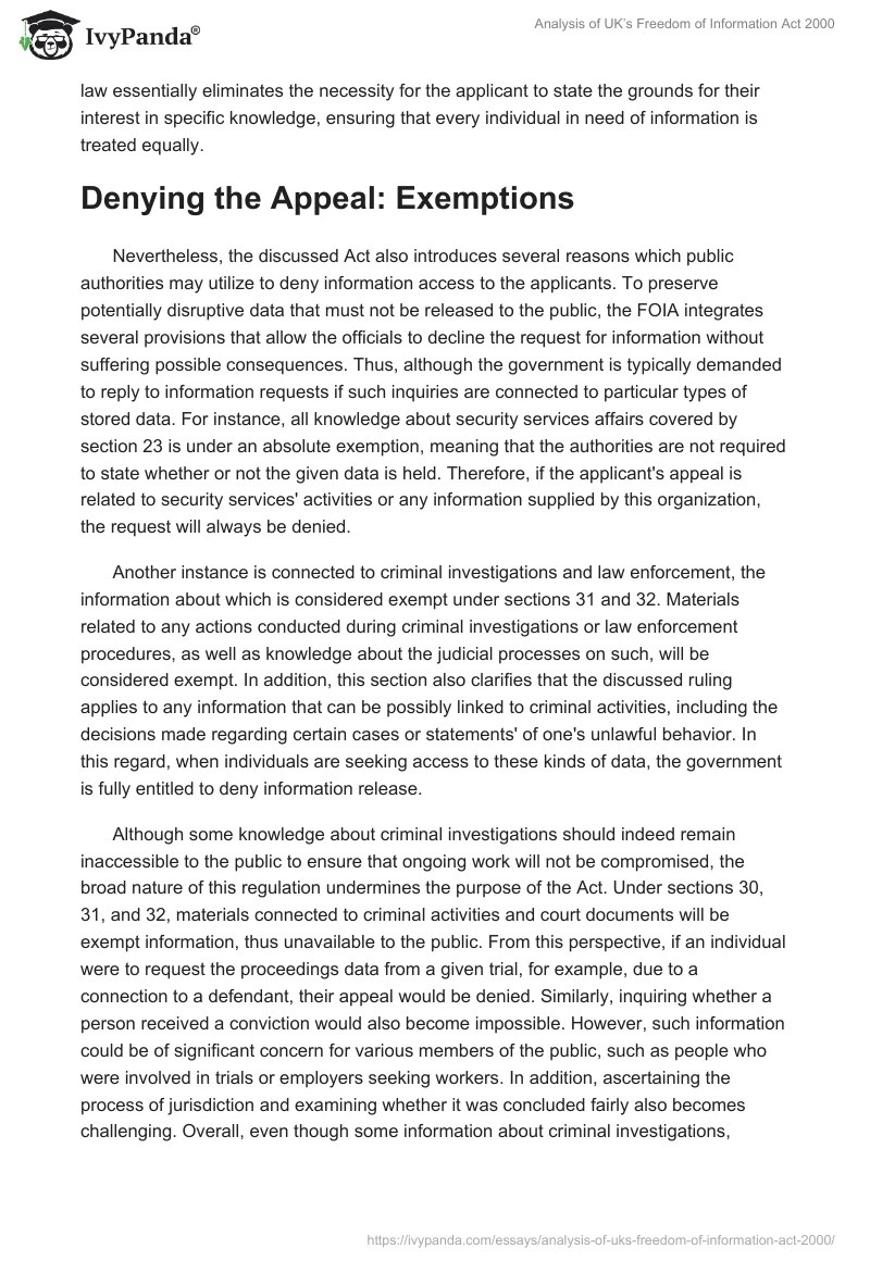 Analysis of UK's Freedom of Information Act 2000 2549 Words