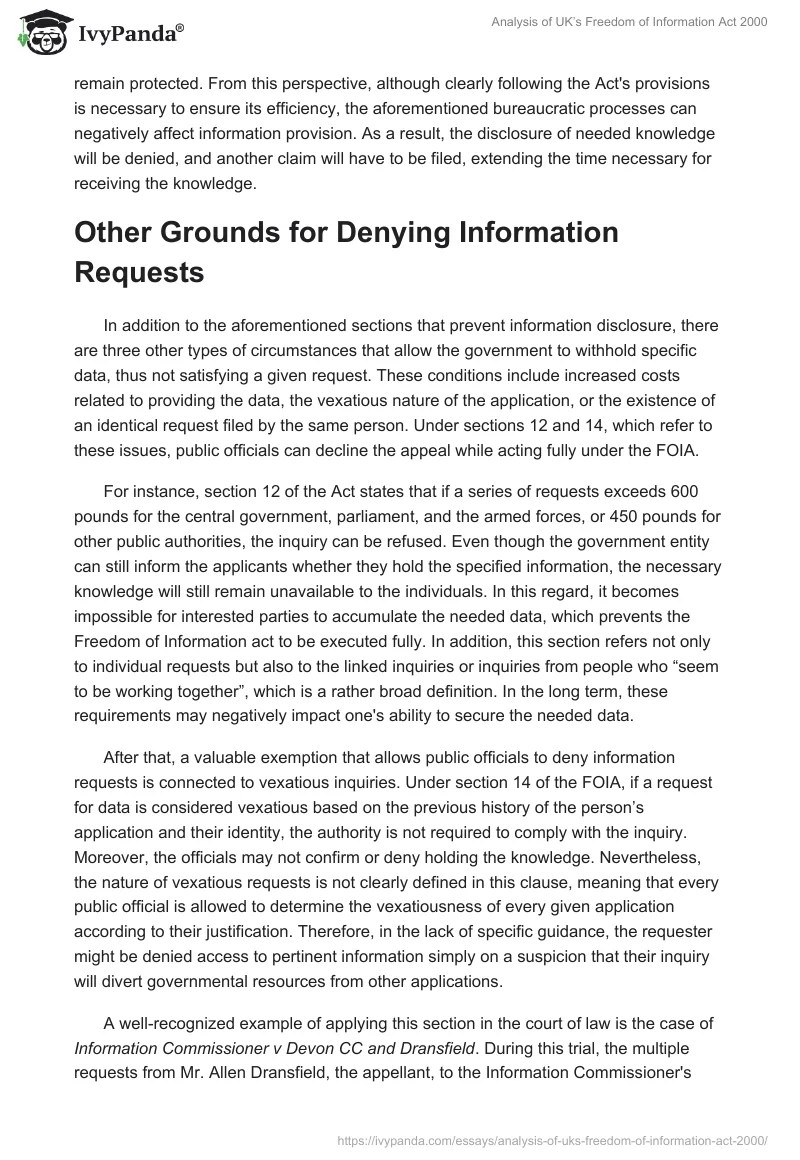 Analysis of UK's Freedom of Information Act 2000 2549 Words