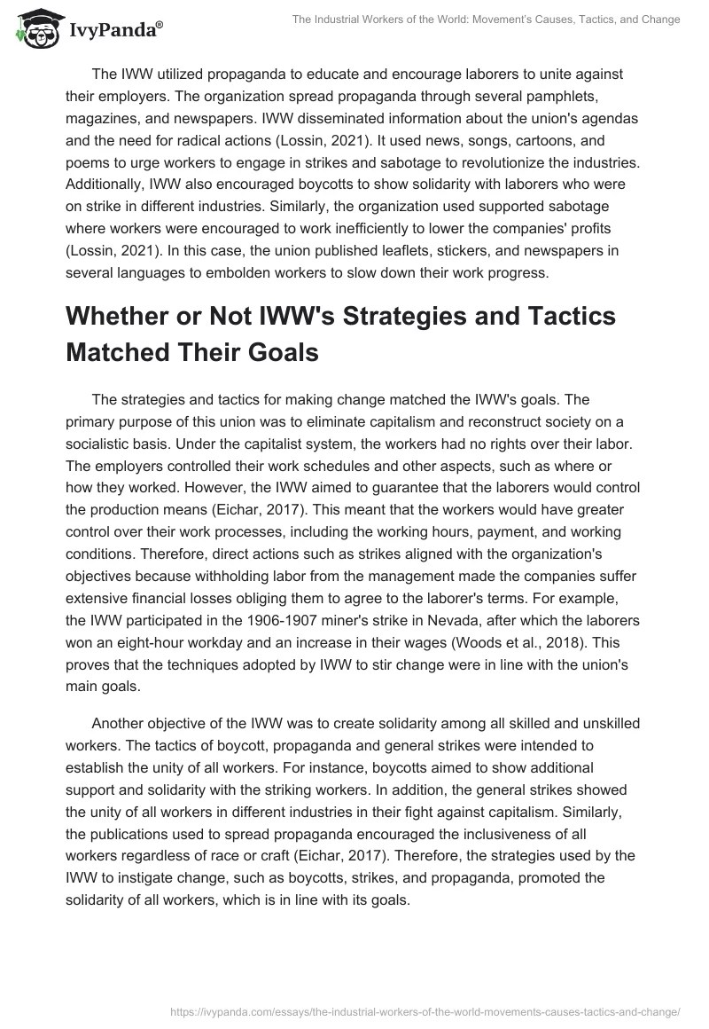 The Industrial Workers of the World Movement's Causes, Tactics, and