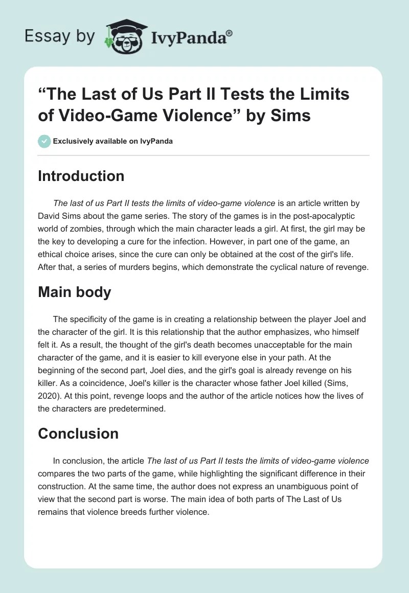"The Last of Us Part II Tests the Limits of VideoGame Violence" by