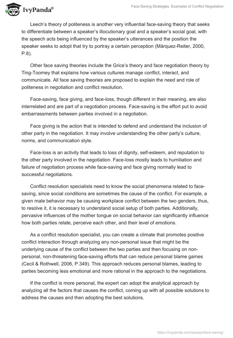 FaceSaving Strategies. Examples of Conflict Negotiation Essay
