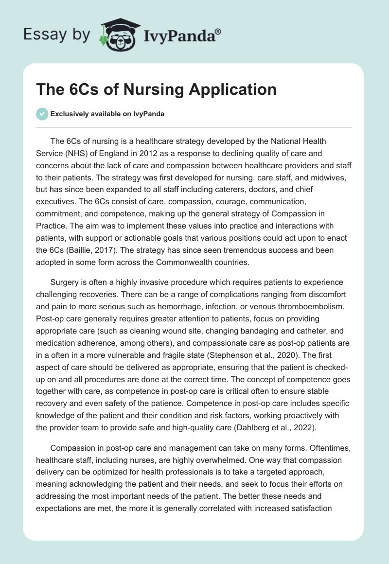 The 6Cs of Nursing Application 572 Words Essay Example