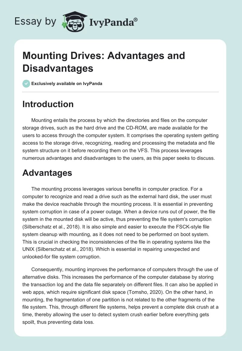 Mounting Drives Advantages and Disadvantages 594 Words Research