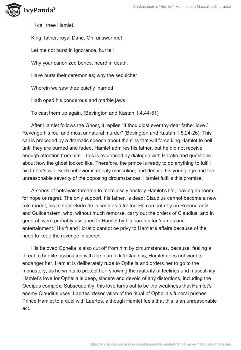 Shakespeare's "Hamlet" Hamlet as a Masculine Character 1430 Words