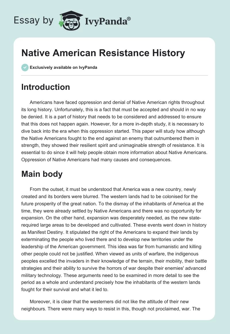 Native American Resistance History 957 Words Essay Example