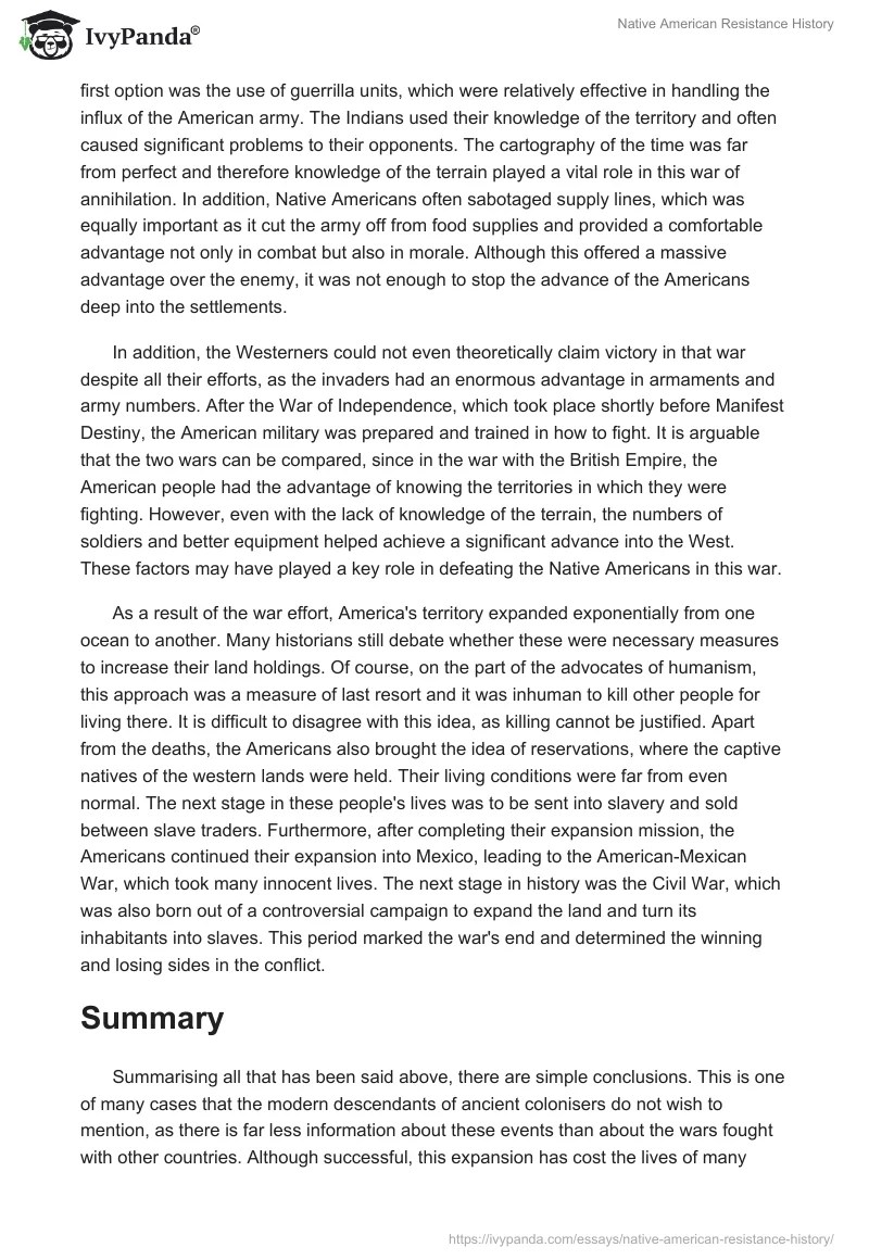 Native American Resistance History 957 Words Essay Example