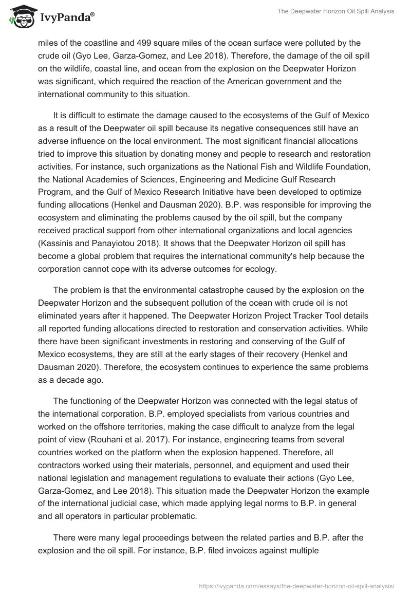 The Deepwater Horizon Oil Spill Analysis 2492 Words Case Study Example