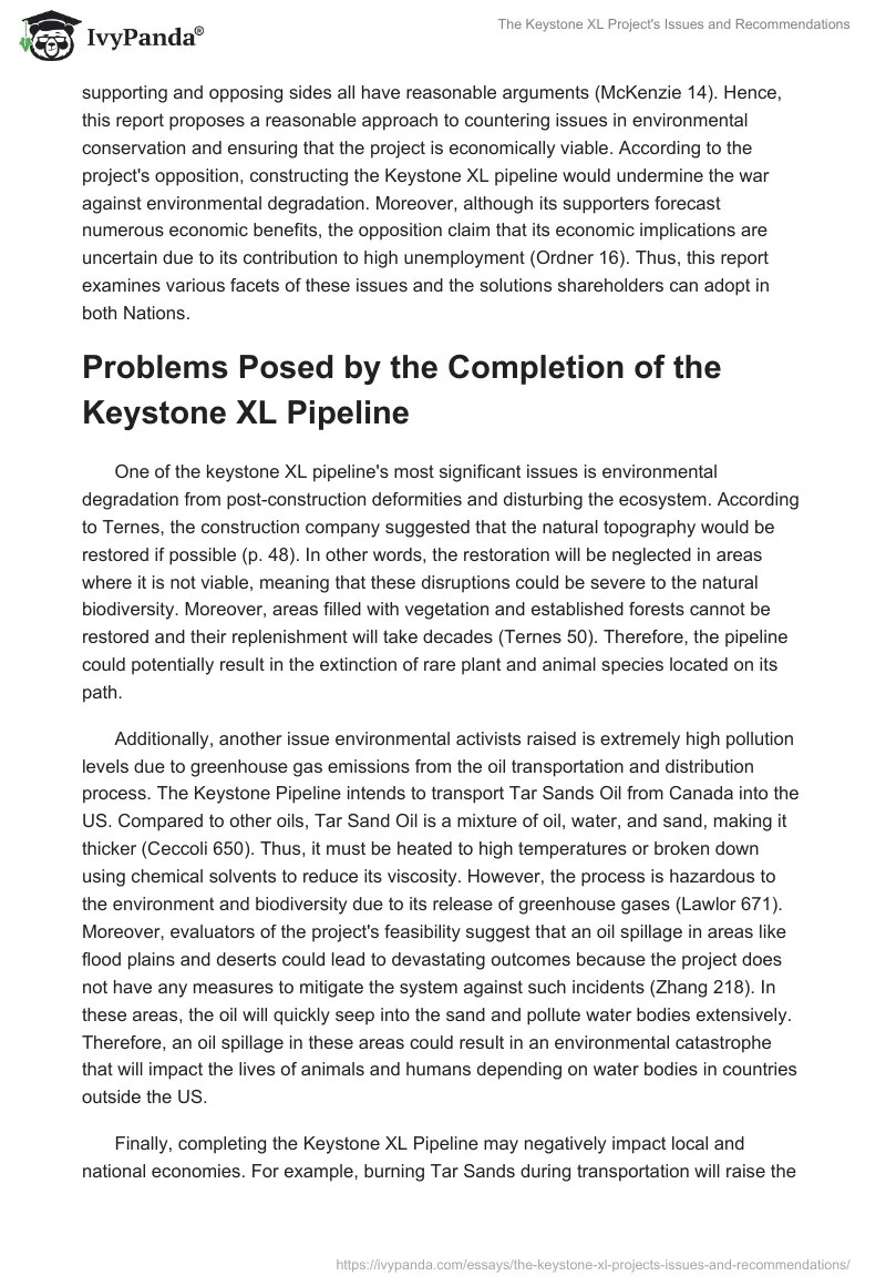 The Keystone XL Project's Issues & 1659 Words Essay Example