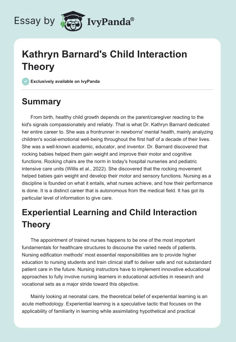 Kathryn Barnard's Child Interaction Theory 1394 Words Essay Example