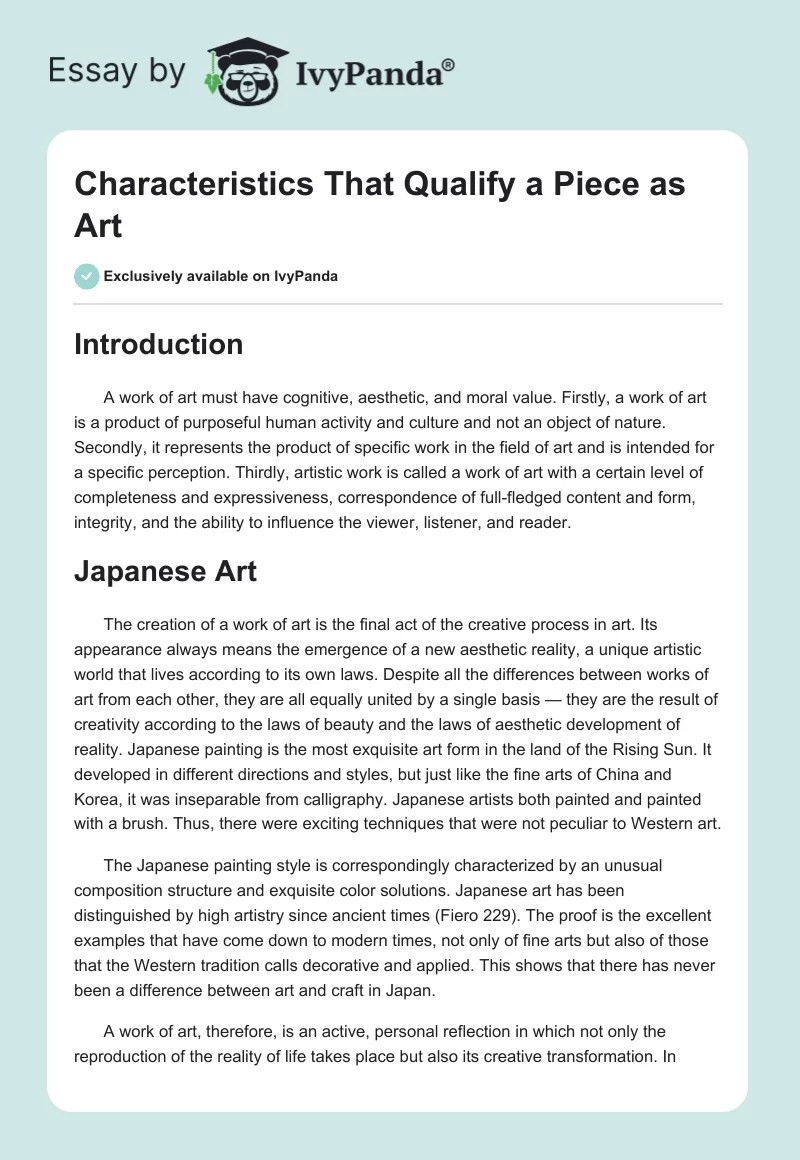 Characteristics That Qualify a Piece as Art 607 Words Essay Example