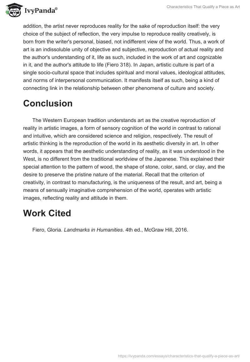 Characteristics That Qualify a Piece as Art 607 Words Essay Example