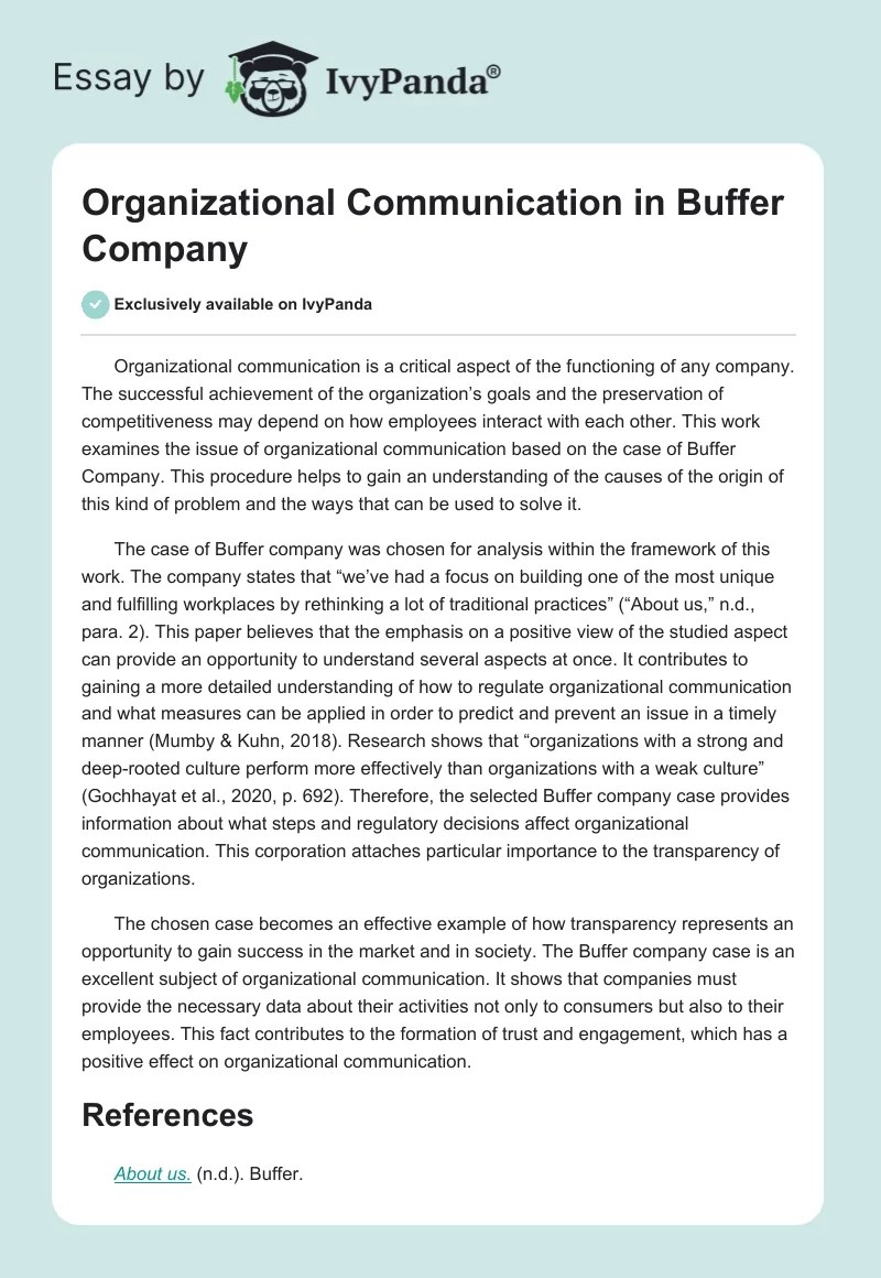 Organizational Communication in Buffer Company 305 Words Case Study Example